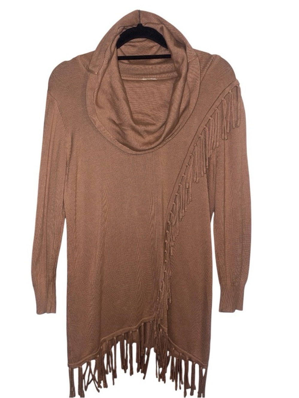 Reba Tan Cowl Neck Western Fringe Sweater Tunic BONUS SURPRISE ITEM INCLUDED!!!!